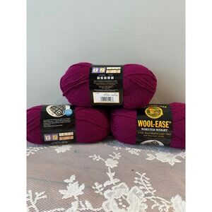 Lot of 3 Lion Brand Wool-Ease Worsted Weight Yarn Rare 196 Zinnia Magenta 3oz